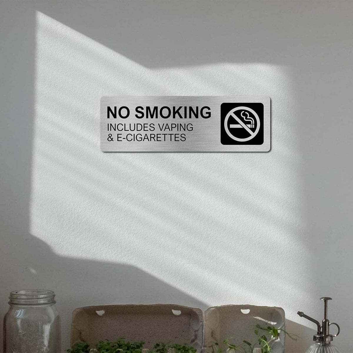 No Smoking Signs for Business No Vaping Signs 9 x 3 Inches Brushed Aluminum Waterproof Self-adhesive for Offices Restaurants Hotels Rest Stops Public Restrooms - Silver (2 Pack)