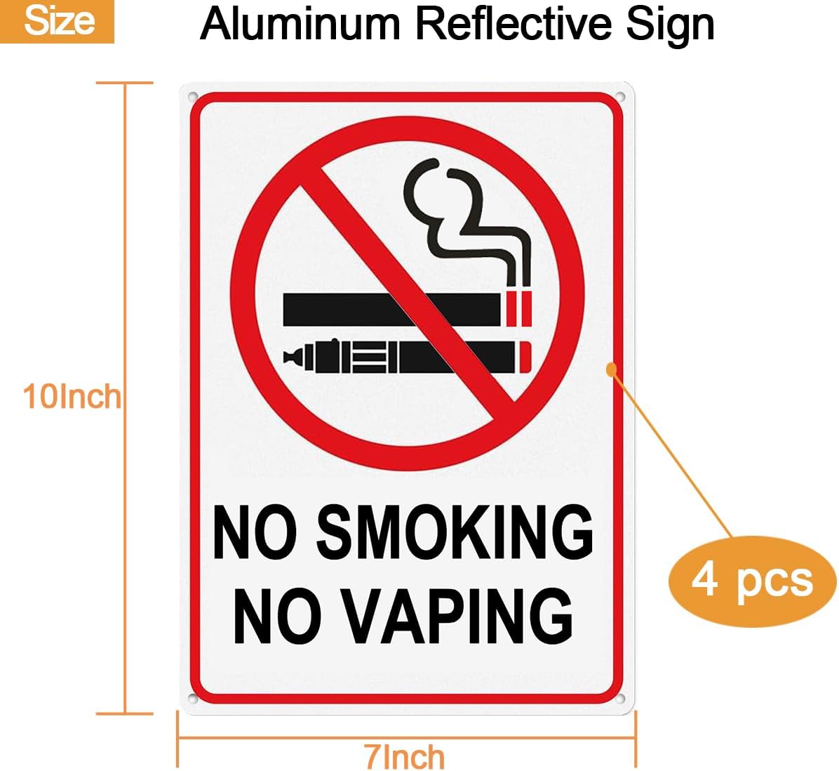 4 Pack No Smoking Signs for Business, 7 x 10 Inches No Smoking No Vaping Sign, No Sm